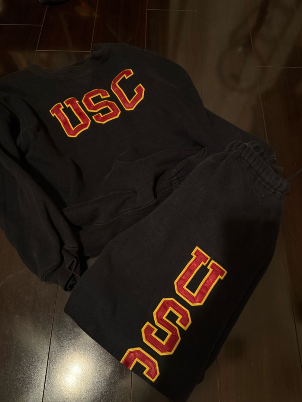 Black Varsity-Style Crewneck Sweatshirt with Cardinal & Gold Lettering